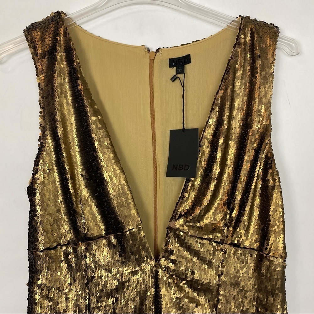 NBD revolve Dinara Mini Dress Gold metallic Sequin Cocktail Party NEW Size XL - Picture 3 of 8